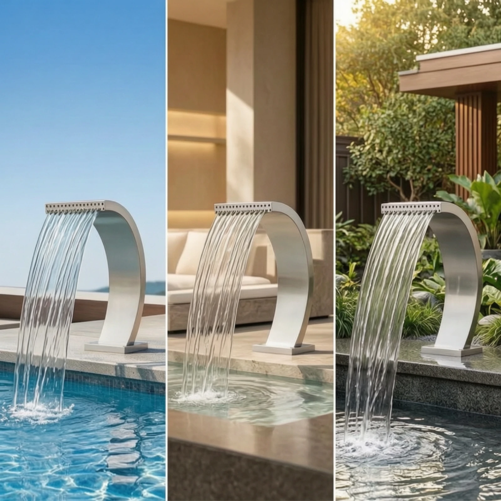 Pool Fountain with Base Long-Lasting Water Curtain Nozzle Pool Waterfall Fountain Refreshing Hardware Cooling for Pond, Spa