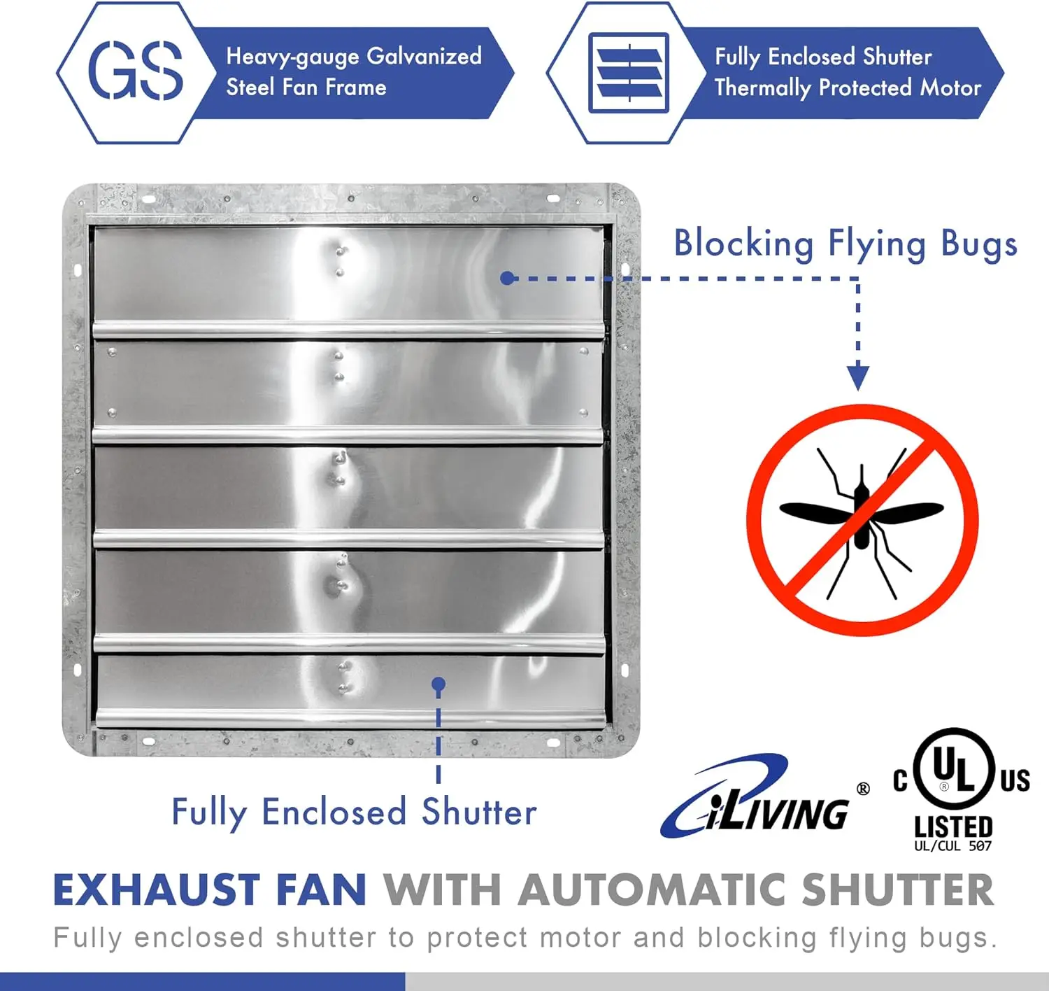 Imagem -03 - Wall Mounted Exhaust Fan com Termostato e Controlador de Velocidade Variável Automático Silver Shutter Área de Cobertura 20 in