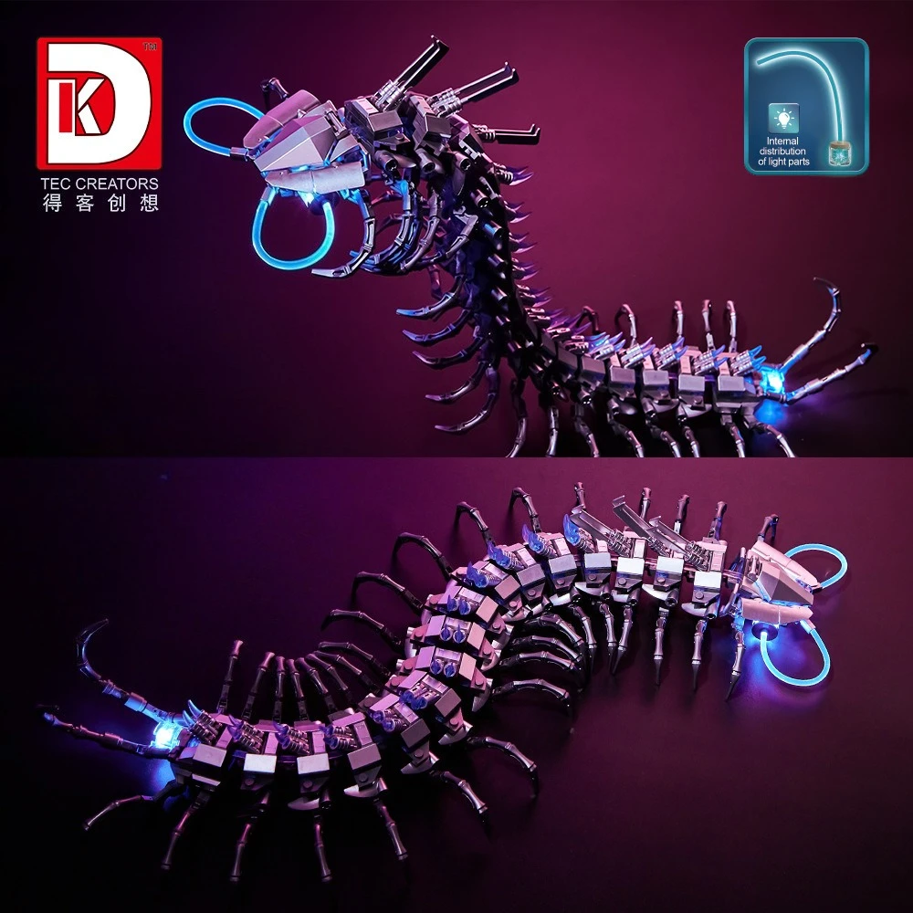 698PCS MOC Mech Centipede Mechanische Modell Puzzle Bausteine Geburtstag Geschenk Kleine Partikel mit Block Licht Pädagogisches Spielzeug
