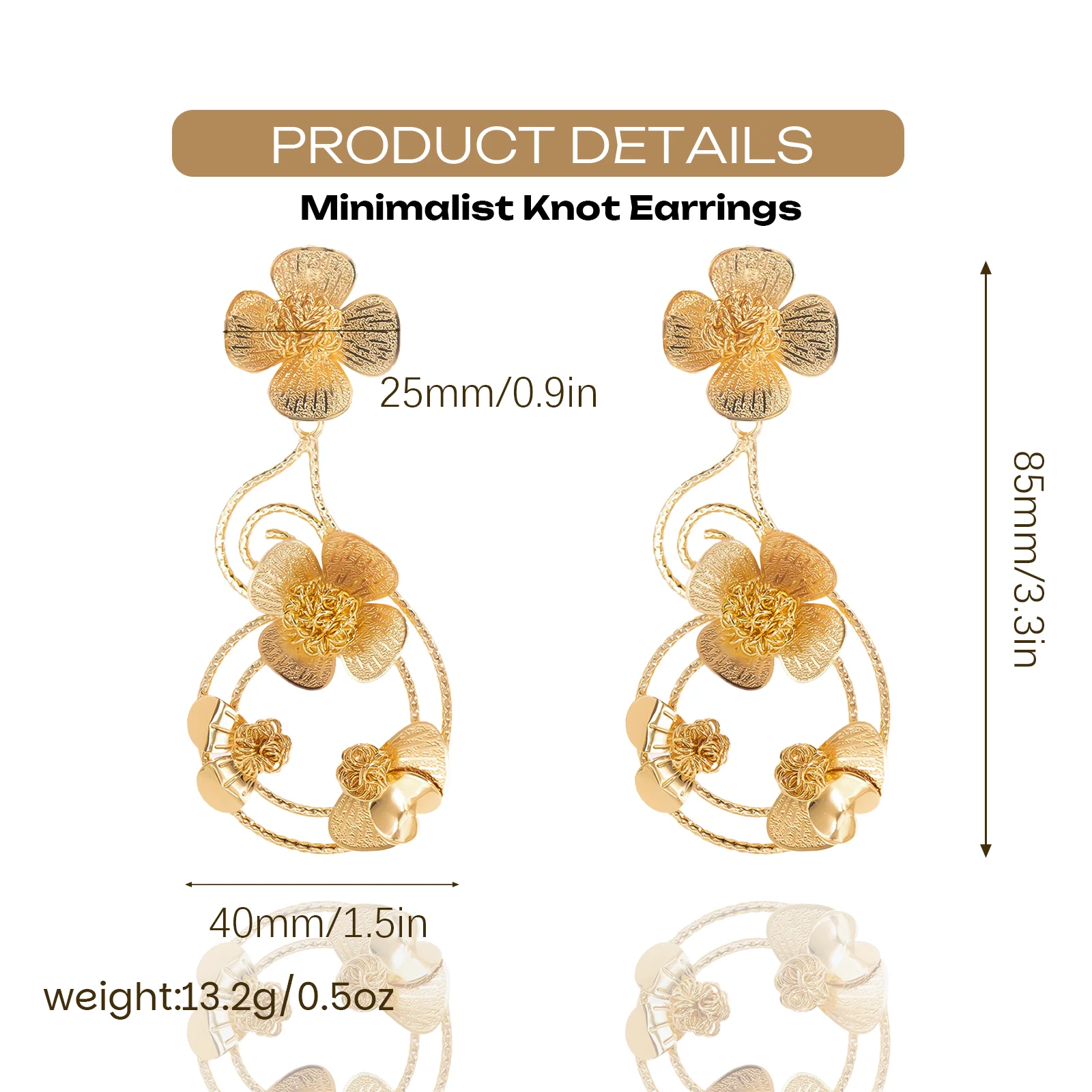 YTJX  18K Gold Color Flower Earrings For Women Design Geometric Hollow-out Big Earrings Party Jewelry  2025 New Christmas Gifts