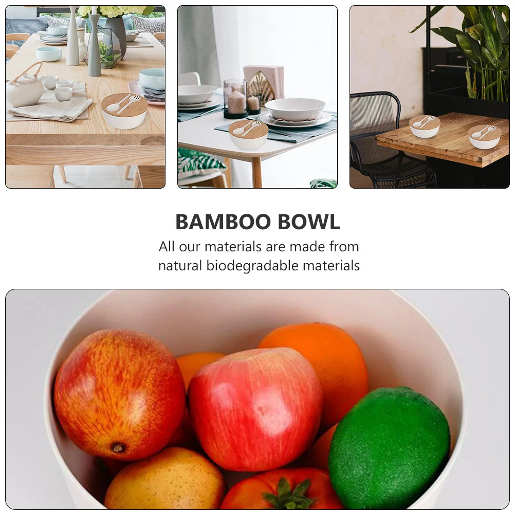 

1Set Bamboo Fiber Salad Bowl Set Bowl Fork Spoon Bamboo Lid Cutting Board Eco-Friendly Kitchen Dining Use