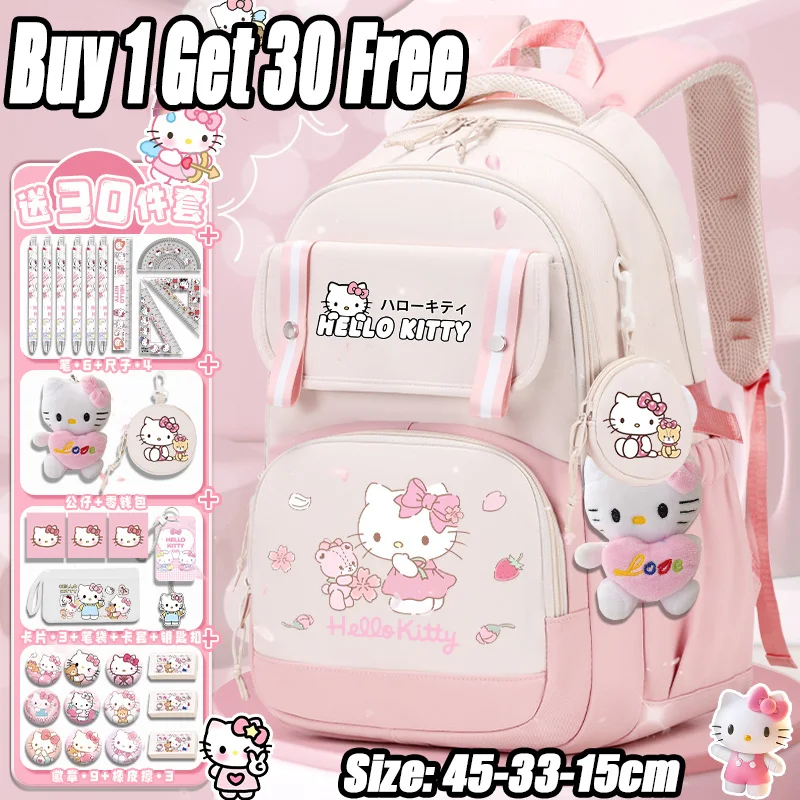 Cute Hello Kitty School Bag for Girls  New Disney Backpack for Elementary School Students Grade 3-6 Teenagers Back to Backpa