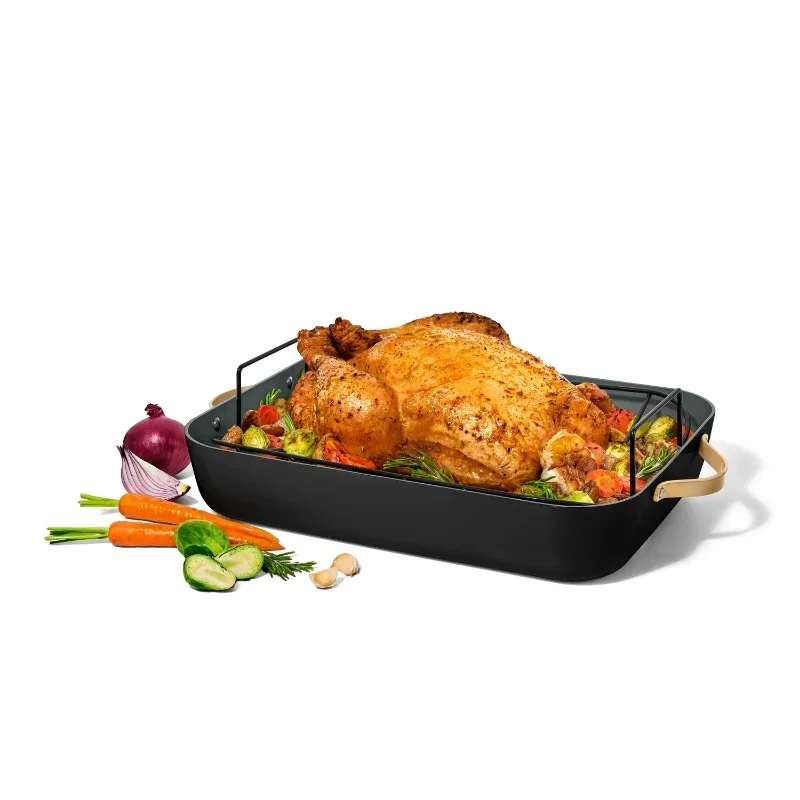 

New Upgrade 16" x 12" Roaster with Rack, Black Sesame by Drew Barrymore