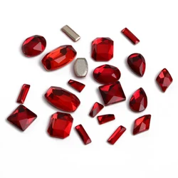 Red Glue On Nails Drop Oval Rhinestones Flatback Nail Art Decoration Crystals Glass Strass Glitter Nail Charms Stone