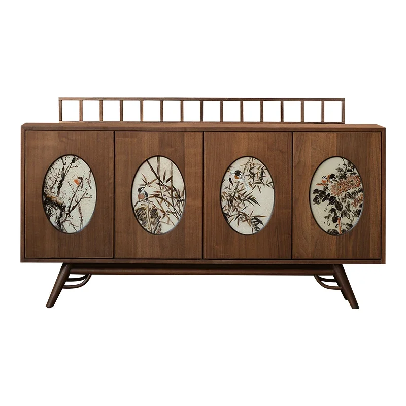 

North American black walnut home entrance cabinet New Chinese solid wood dining side locker Storage cabinet