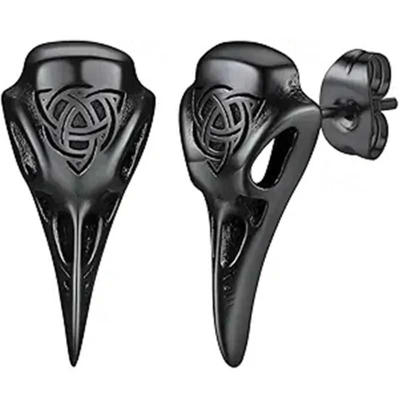 A pair of men's earrings, black punk Gothic, stainless steel, hypoallergenic, trendy Viking bird beak, sharp alloy, adjustable