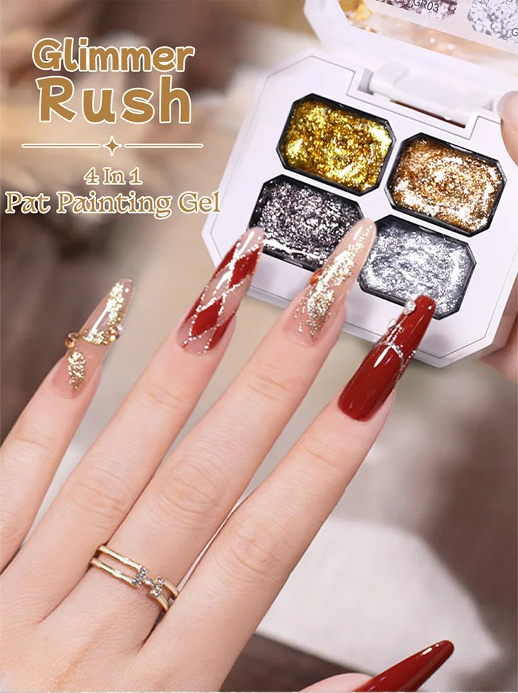 UR SUGAR Glimmer Pat Malgel Nagellack Gold Silber French Nails DIY Linien Blumen Malerei Patting Maniküre Nagelstempel – Detail 1