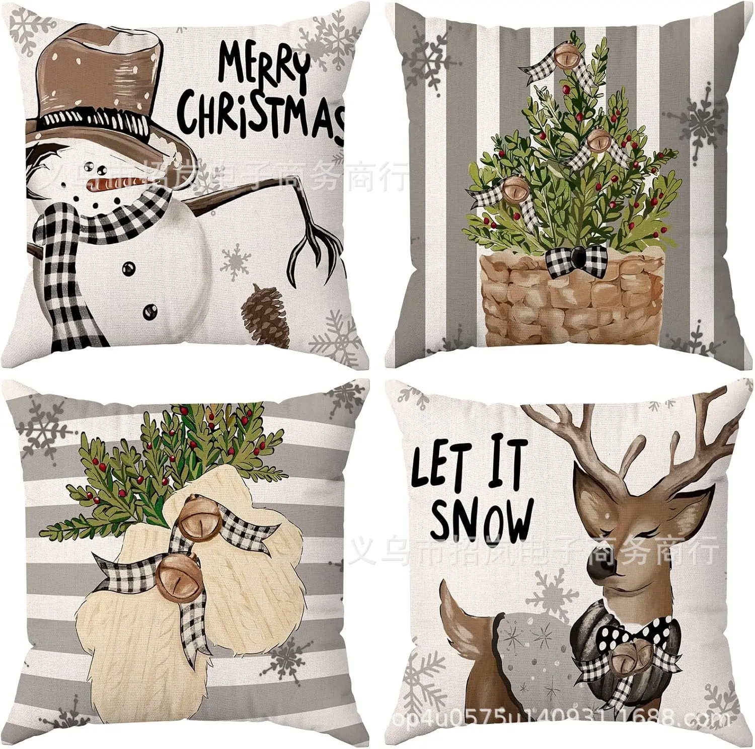 Christmas reindeer snowman throw pillow cover short-haired plush printed festive bedroom/living room sofa decoration cushion