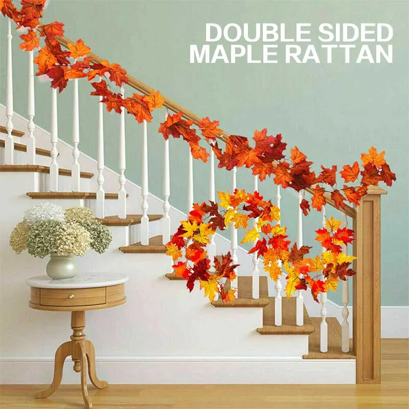 Double-sided Maple Rattan Decoration Artificial Plastic Plants Ivy Maple leaf garland tree Fake Autumn leaves Rattan Hanging