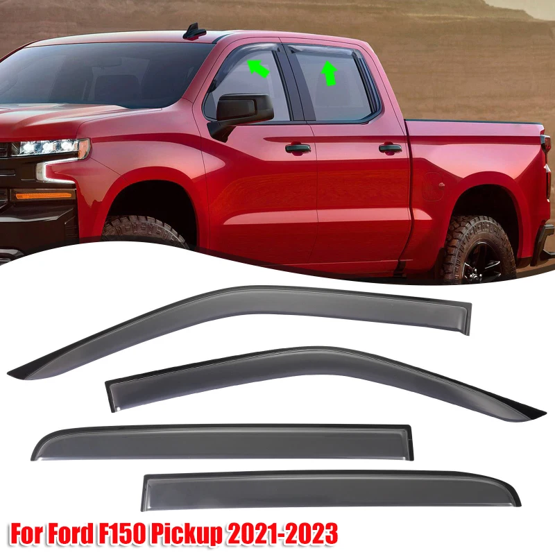 

4pcs/set Car Side Window Deflectors Black Car Exterior Rain Guard for Ford F150 Pickup 2021-2023