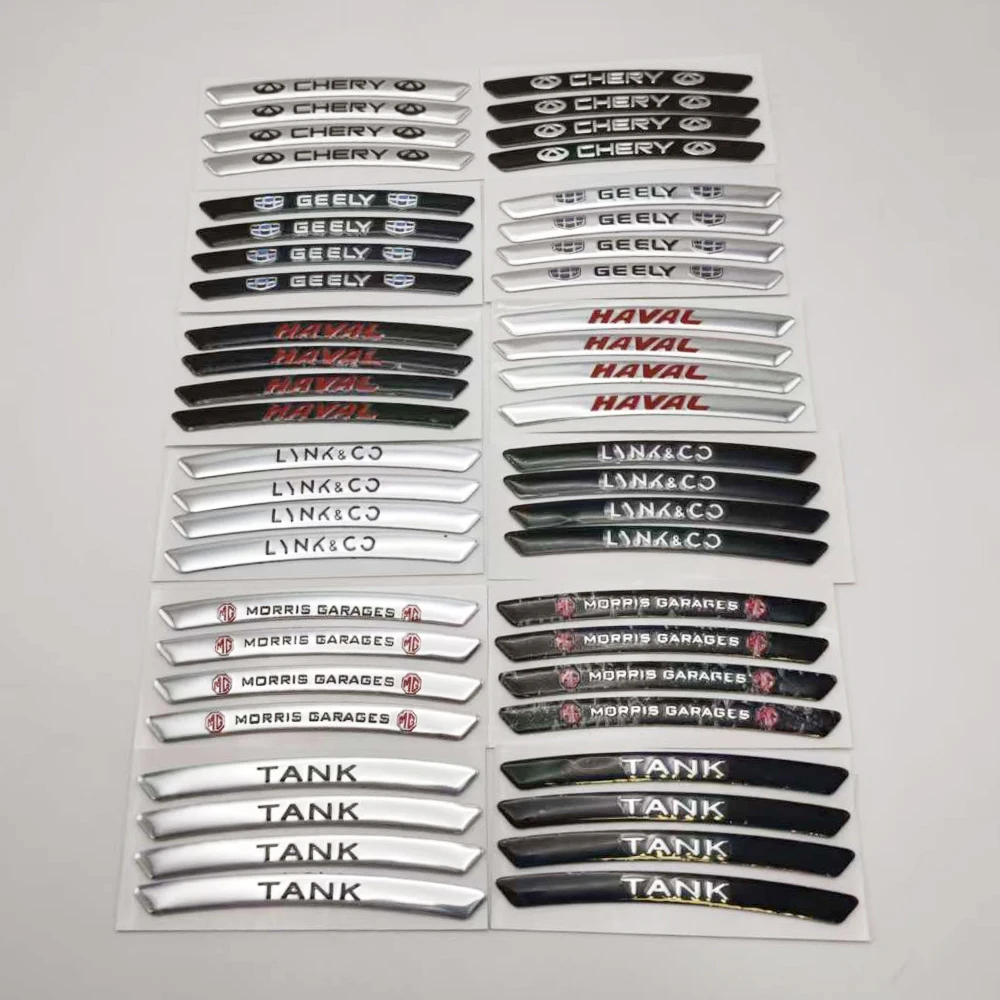 4Pcs/Set Aluminum Car Wheel Hub Stickers Emblem Badge Decals For CHERY TANK GEELY MG LYNK&CO HAVAL Auto Rim Exterior Decor Acces