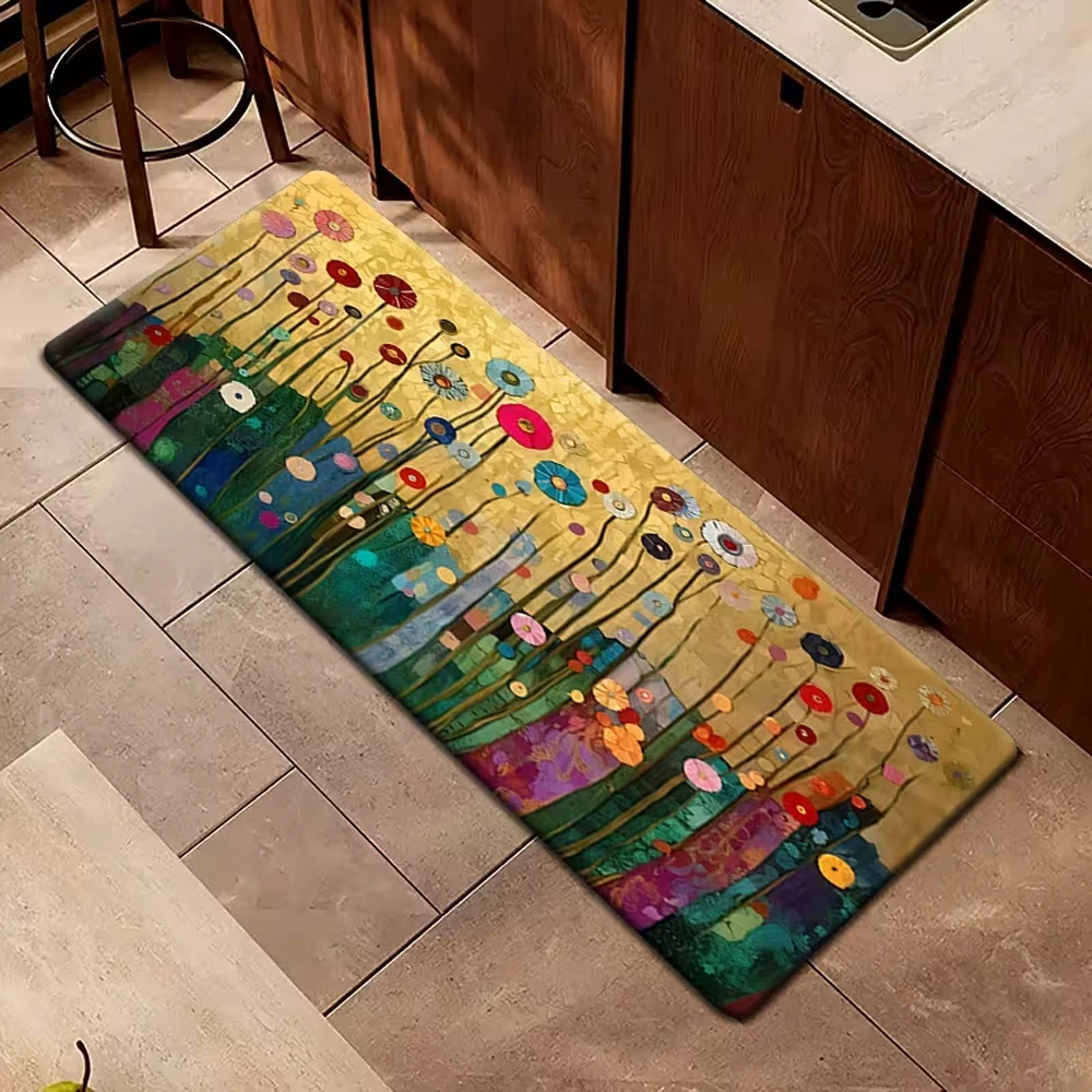 Artistic Vase Flower Print Runner Rug Flannel Washable Floor Mat for Living Room Kitchen Entryway Bohemian Themed Home Decor