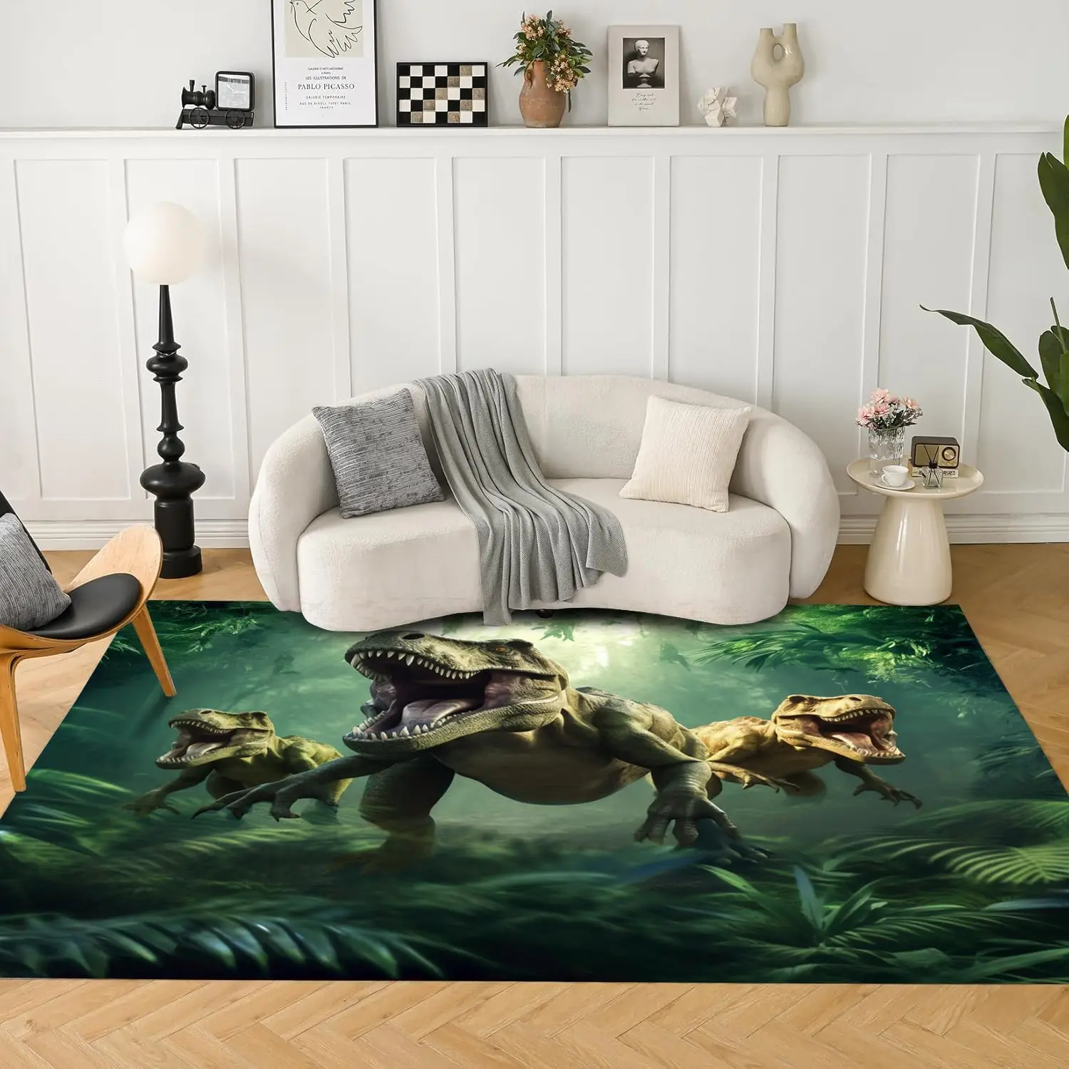 Dinosaur Area Rug 3D Green Dinosaur Carpets for Teens Boys Bedroom Living Room Playroom Dorm Floor Mat Doormats Throw Rug Carpet