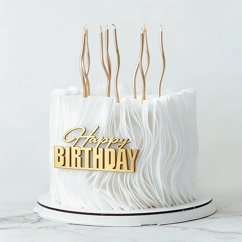 

5pcs Gold Acrylic Happy Birthday Cake Toppers for Kids Adults Birthday Party Cake Dessert DIY Decoration Supplies