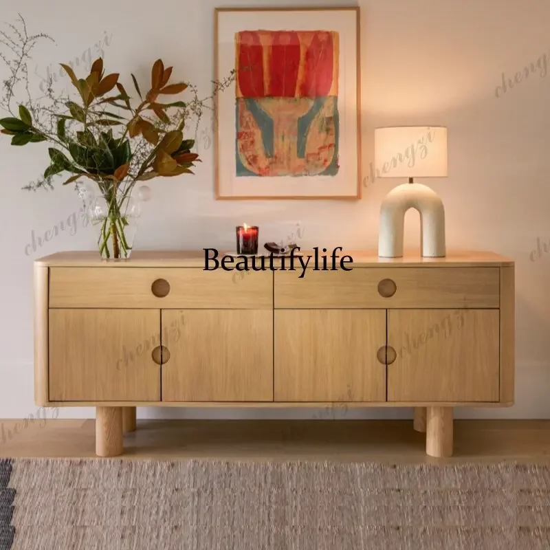 C178 Wabi Sansan wind retro solid wood dining side cabinet storage storage cabinet medium antique small apartment door cabinet