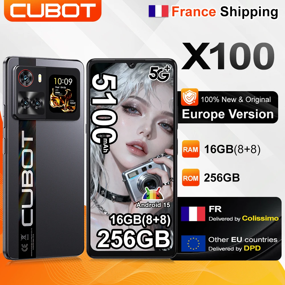 [Versand aus Frankreich] Cubot X100 Android 15 5G Smartphone 6,88 Zoll 120Hz 16GB(8+8) RAM 256GB ROM 64MP 5100mAh 33W NFC Mobiltelefon