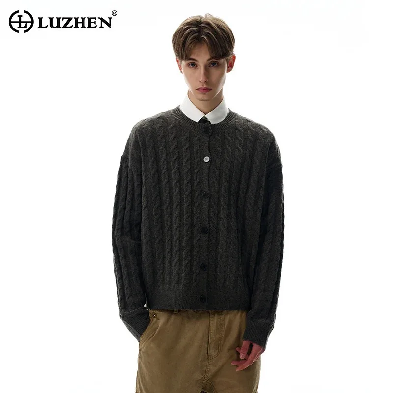 

LUZHEN Weave Textured Solid Color Round Neck Knitted Shirt Men's 2025 Autumn Winter Fashion Elegant Handsome Male Sweater JY4257