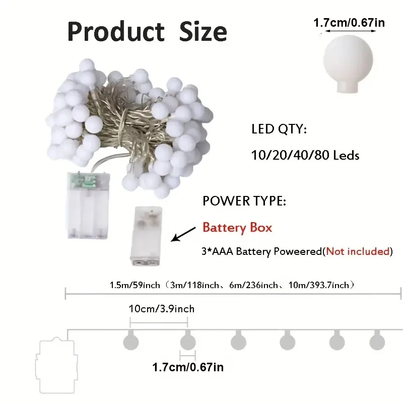 1.5M/3M/6M Ball Led String Light Fairy Lights Battery Operated String Lamp For Home Garden Party Christmas  Decoration