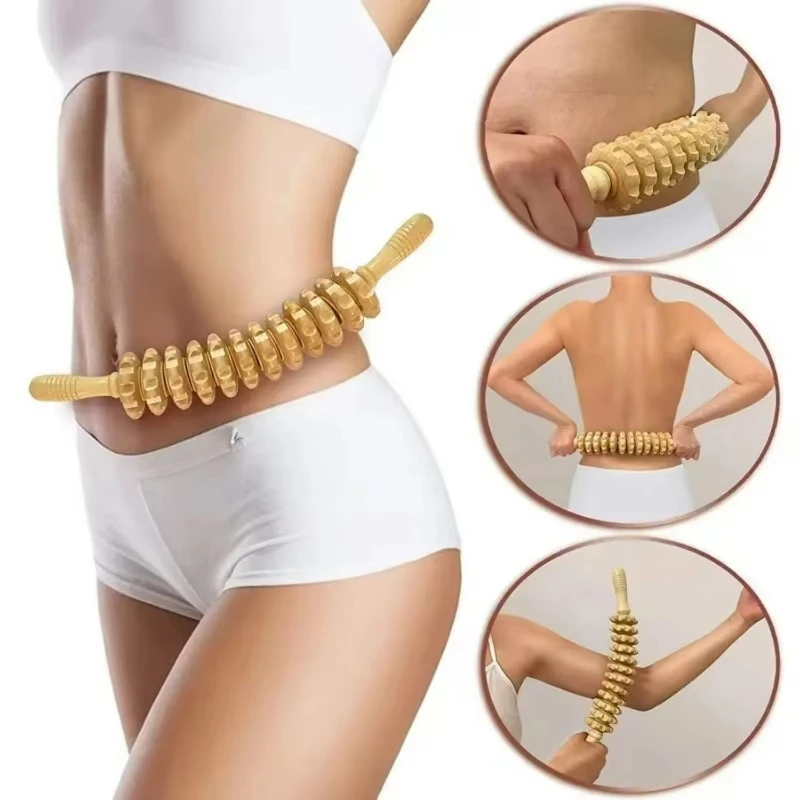 

1pc 12 Rollers Handheld Wooden Massager Point Therapy, Cellulite Reduction, and Muscle Relaxation Jawline exerciser