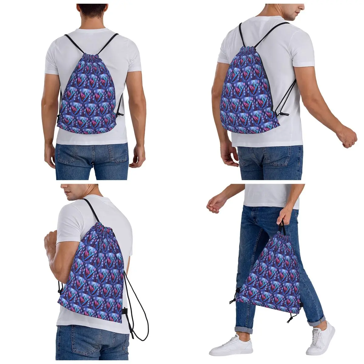 Red Oni X Cyberpunk Demon Graffiti Backpacks Multi-function Drawstring Bags Shoes Bag Book Bags for Travel Students