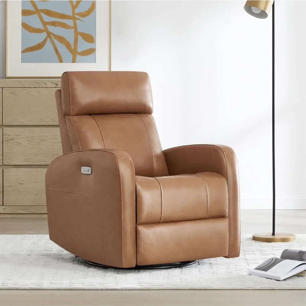 

37.4"D X 30.7"W X 41.3"H Living Room Chair, FSC Certified, Double Layer Backrest, Genuine Leather Power Swivel Living Room Chair