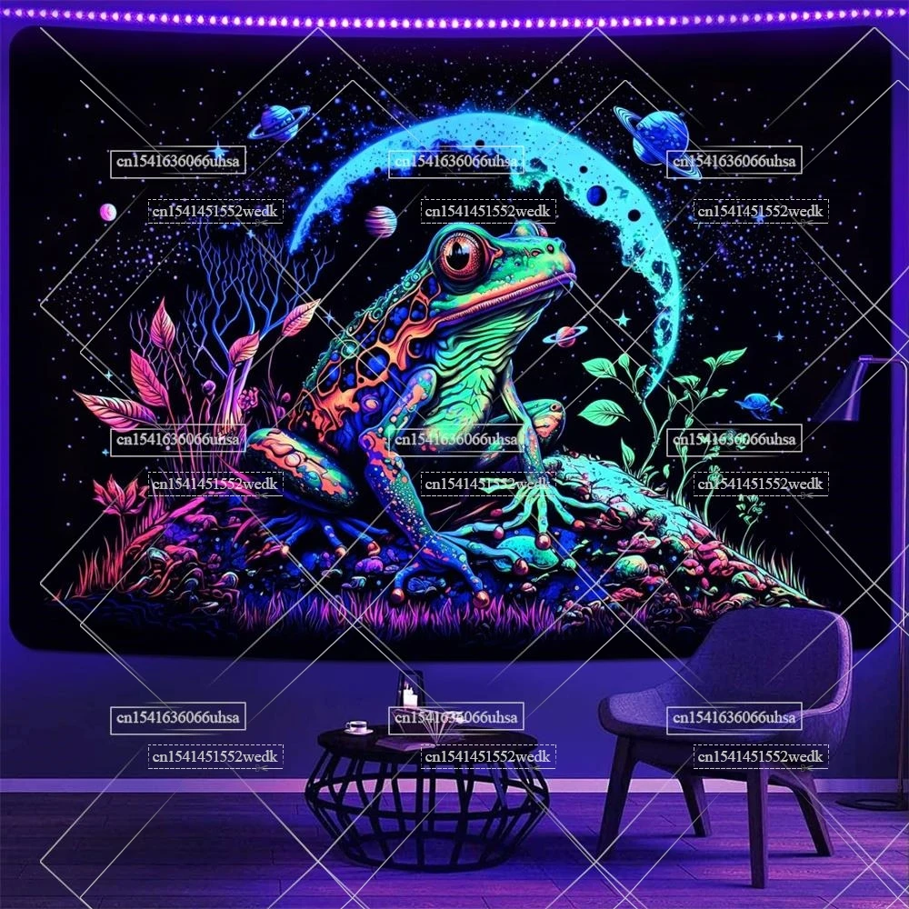 Hippie Blacklight Frog Tapestry Glow In The Dark Space Tapestrys UV Galaxy Tapestries Plants Tapestry Wall Hanging For Bedroom