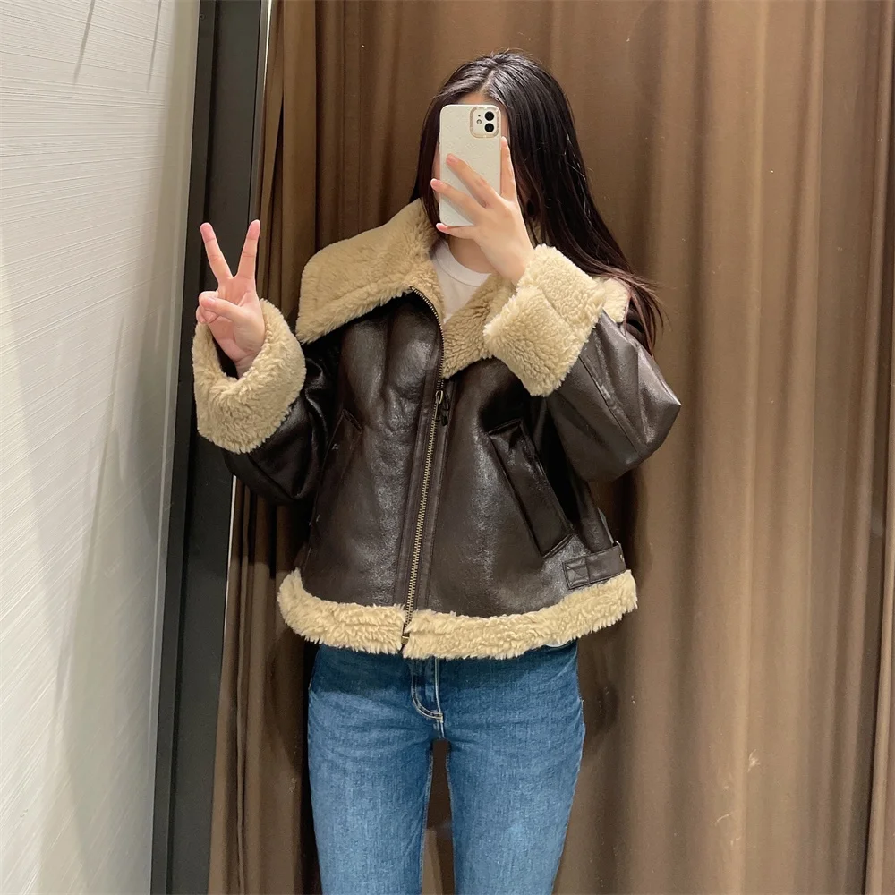 Cashmere Locomotive Jackets Women Loose Long Sleeve Zippers Thick Coats Autumn Winter Vintage Warm Female Short Jacket Coat