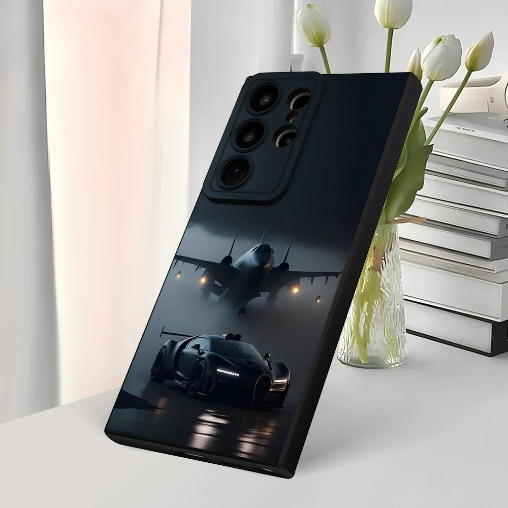 Minimalistische zwarte futuristische sportwagen vliegtuig patroon zachte hoes telefoonhoes voor iPhone 17 16 15 14 13 12 11 pro max plus