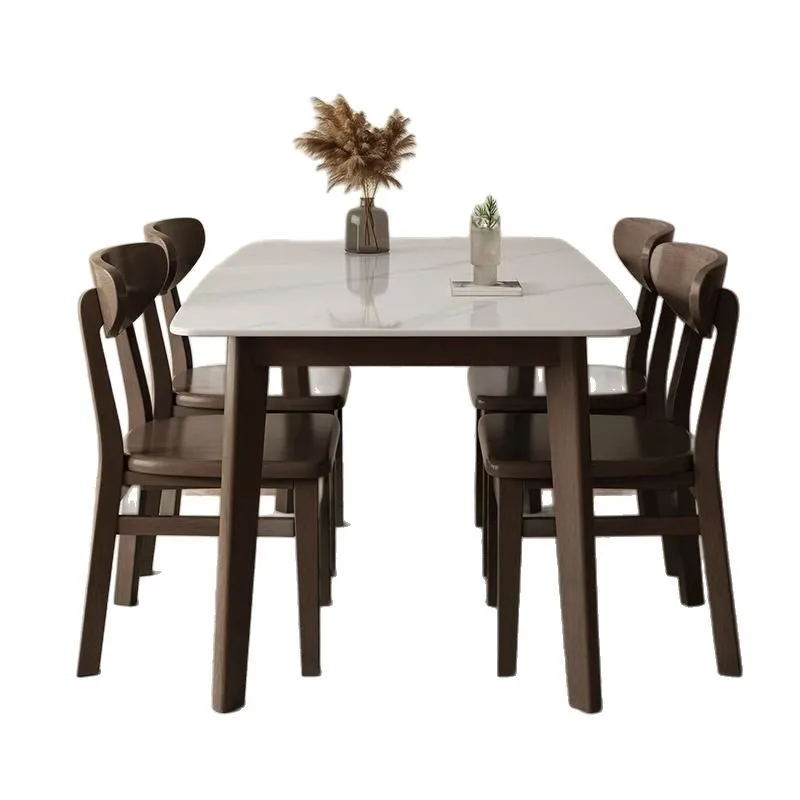 

Italian rock slab dining table modern small household all solid wood rectangular table Nordic light luxury