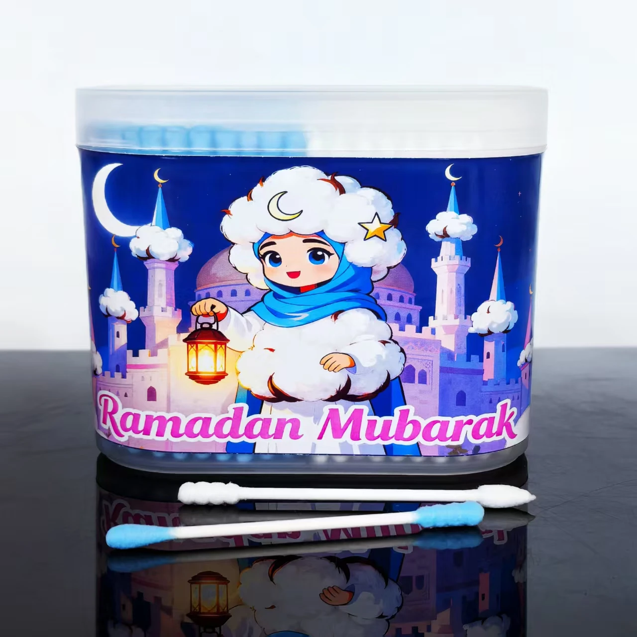 300 uds/600 Uds hisopos de algodón para Festival con temática de Eid, bastoncillos de algodón diarios de doble cabeza para Eid al-Fitr, hisopos de algodón de regalo para Festival
