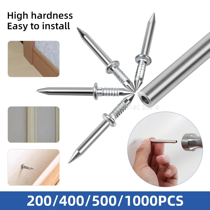 

200/400/500/1000Pcs Double-Head Seamless Installation Nail with Sleeve Skirting Thread Metal Non-Marking Nails Rust-Proof