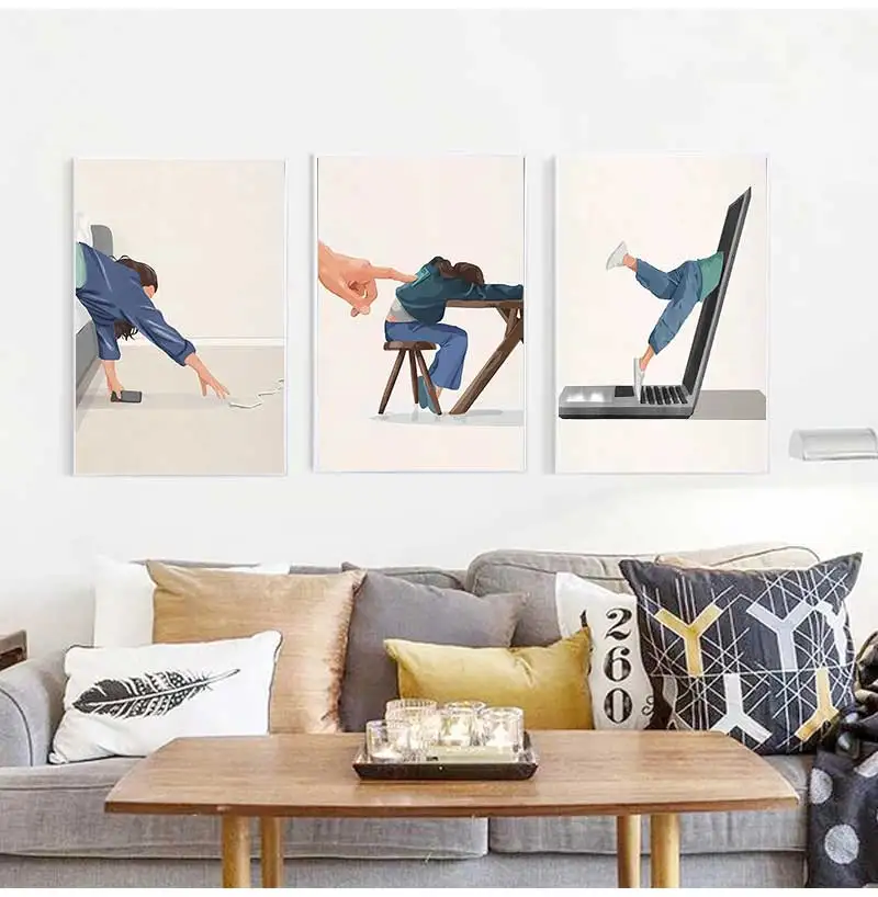 1pc frameless Canvas Painting Minimalist Daily Life Wall Art Canvas Prints Girl Read Book Balloon Poster Cup Painting Abstract P
