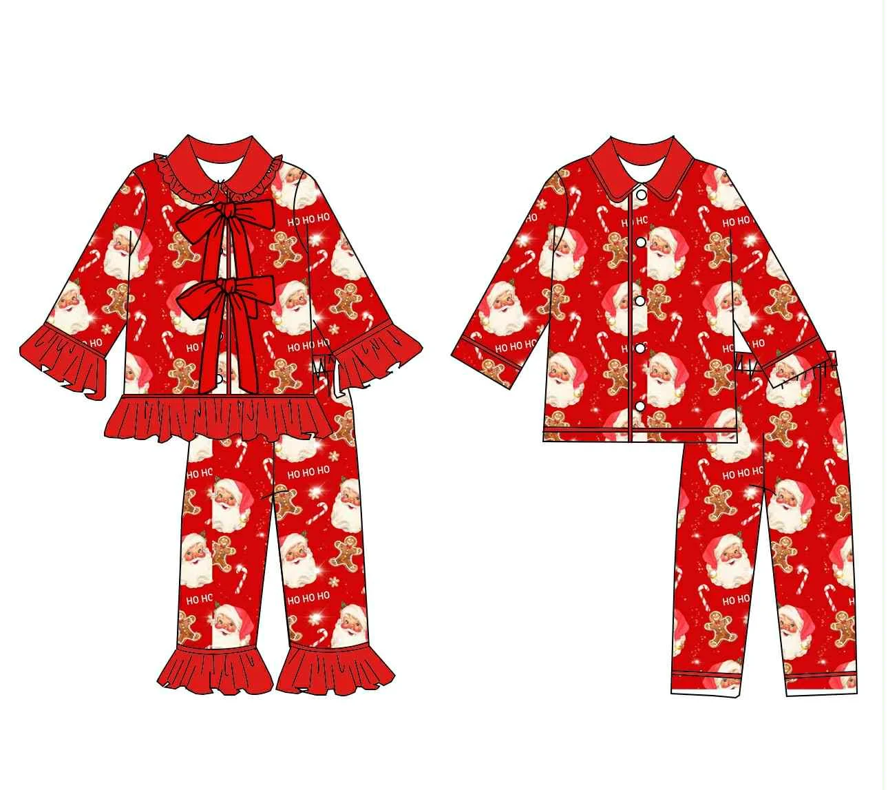 New Christmas Boutique Children's Suit Long-Sleeved Lace Bow Trousers Girls' Pajamas Set Trojan Tree Print Boy Suit
