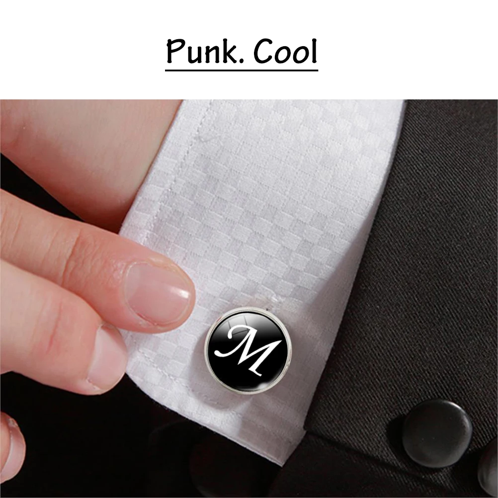 

Round English Letter Glass -Link Collar Button Copper Material Comfortable Touch Men's Accessories
