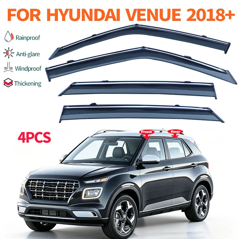 Thickening Side Door Visors Window Vent Visors For Hyundai Venue 2018 2019 ‑ 2026 Rain Guards Eyebrows Window Deflectors