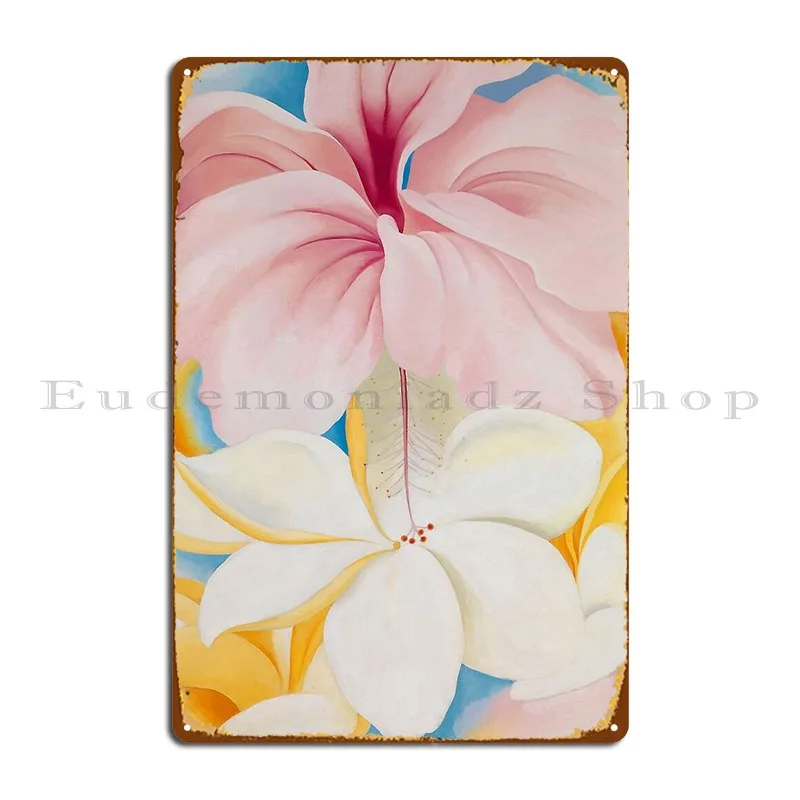 Georgia O Keeffe Hibiscus In Plumeria Metal Sign Living Room Club Customized Wall Cave Cinema Tin Sign Poster