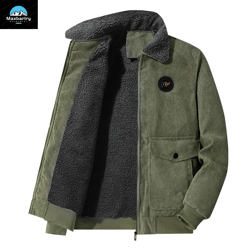 Men's Autumn And Winter Corduroy Jacket With Fleece And Thick Lamb Fleece Warm Cotton Coat Fashionable Men's Lapel Jacket