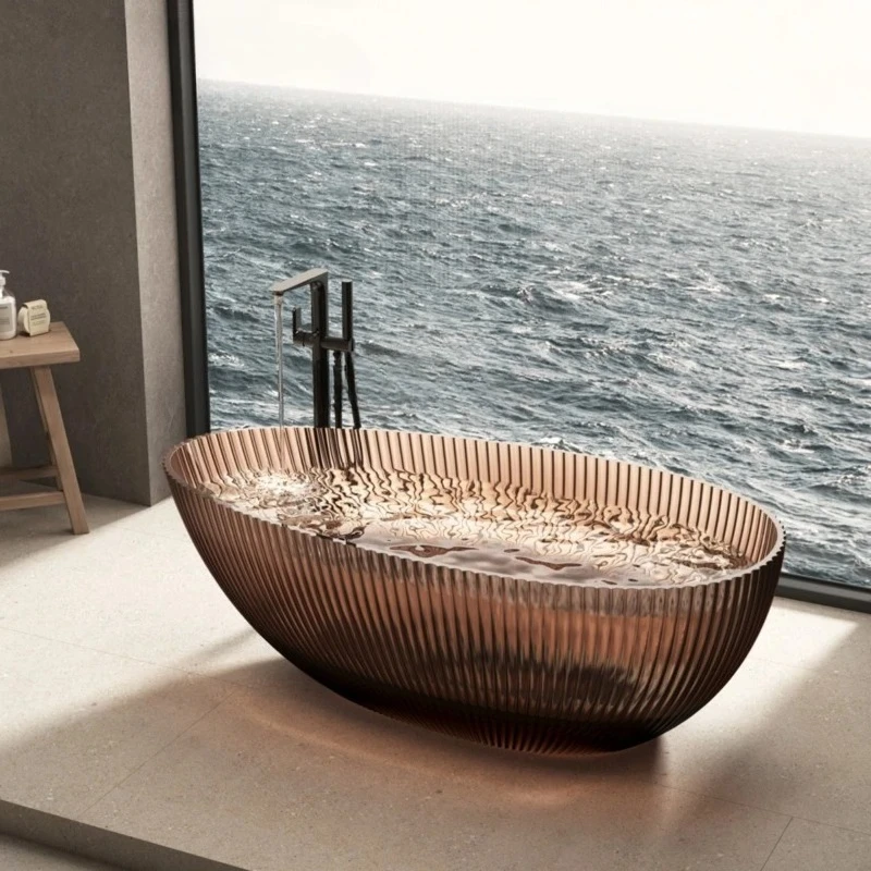 

Crystal color resin vertical striped bathtub independent household transparent goose egg bath