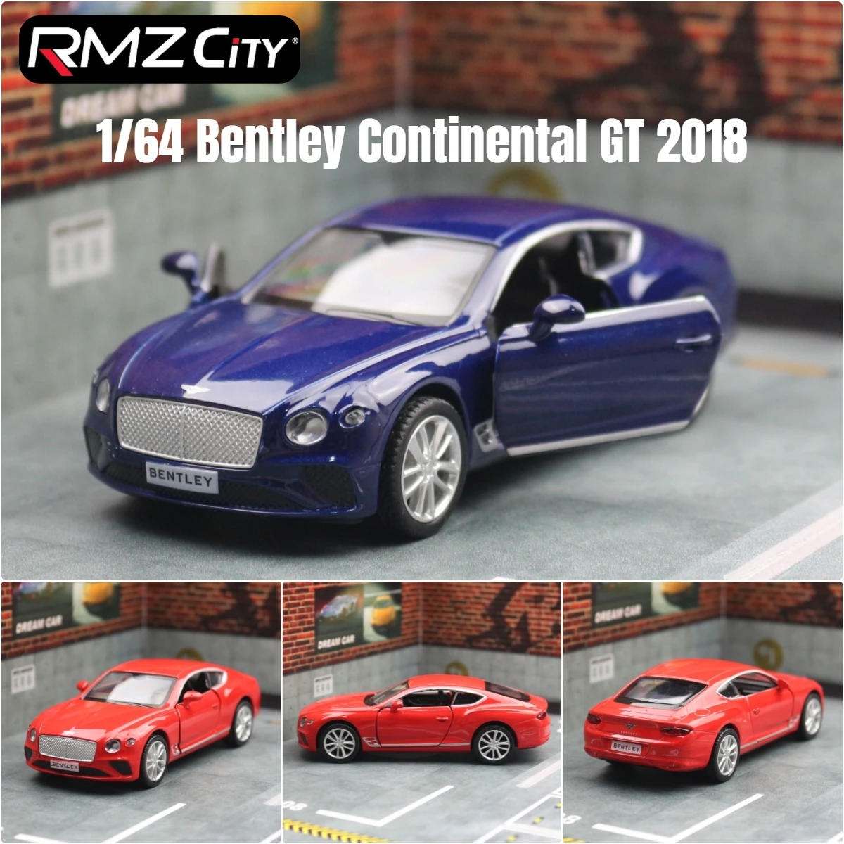 1/36 Bentley Continental GT Toy Car For Children Diecast Metal RMZ CiTY Miniature Model Pull Back Free Wheel Collection Gift Boy