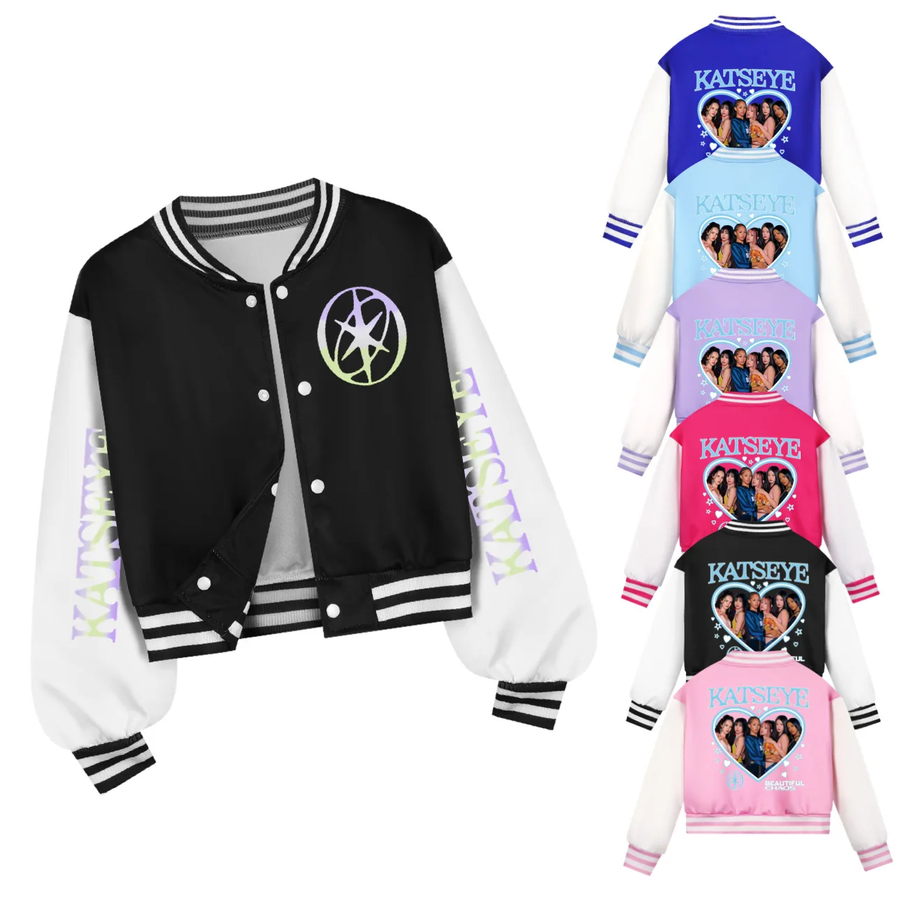 Picture 4: K Pop KATSEYE Kids Baseball Jacket Coats for Girls Group Costumes Harajuku Children's Clothing School Uniform Casual Sportwear