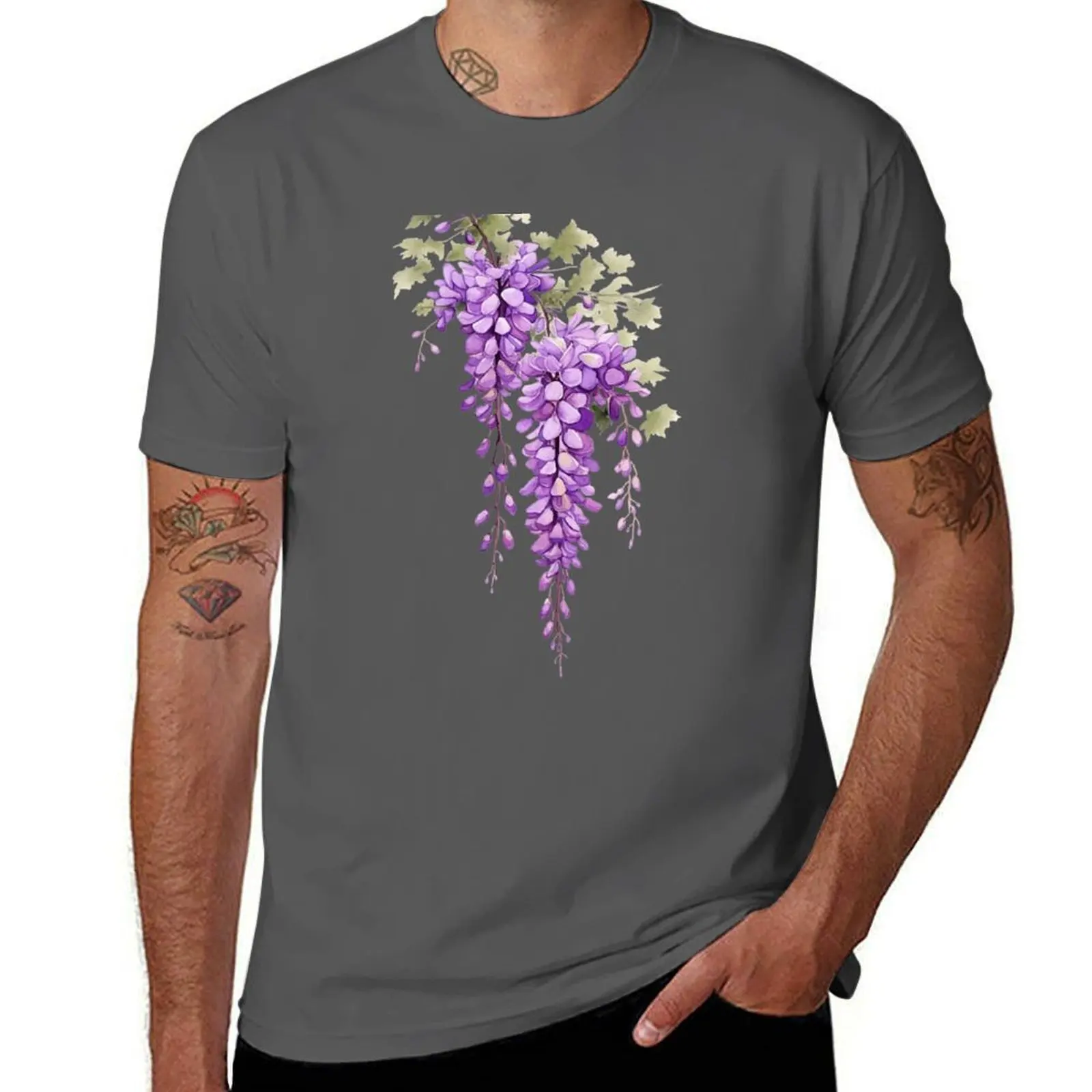 

purple wisteria aquarelle painting, cutout T-Shirt t shirts designer men t shirt cotton 100% T-Shirt