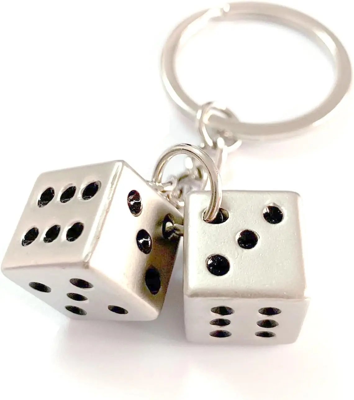 

Silver Metal Dice Keychain with Black Dots Stylish Lucky Charm for Keys Bags Everyday Durable Accessory