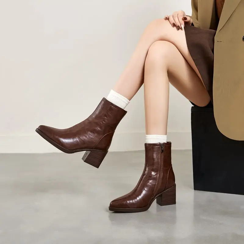 MORAZORA حجم 34-41 جديد الصوف الشتاء أحذية النساء حذاء بكعب عالٍ مكتنز جلد طبيعي الشتاء أحذية السيدات حذاء من الجلد أحذية نسائية