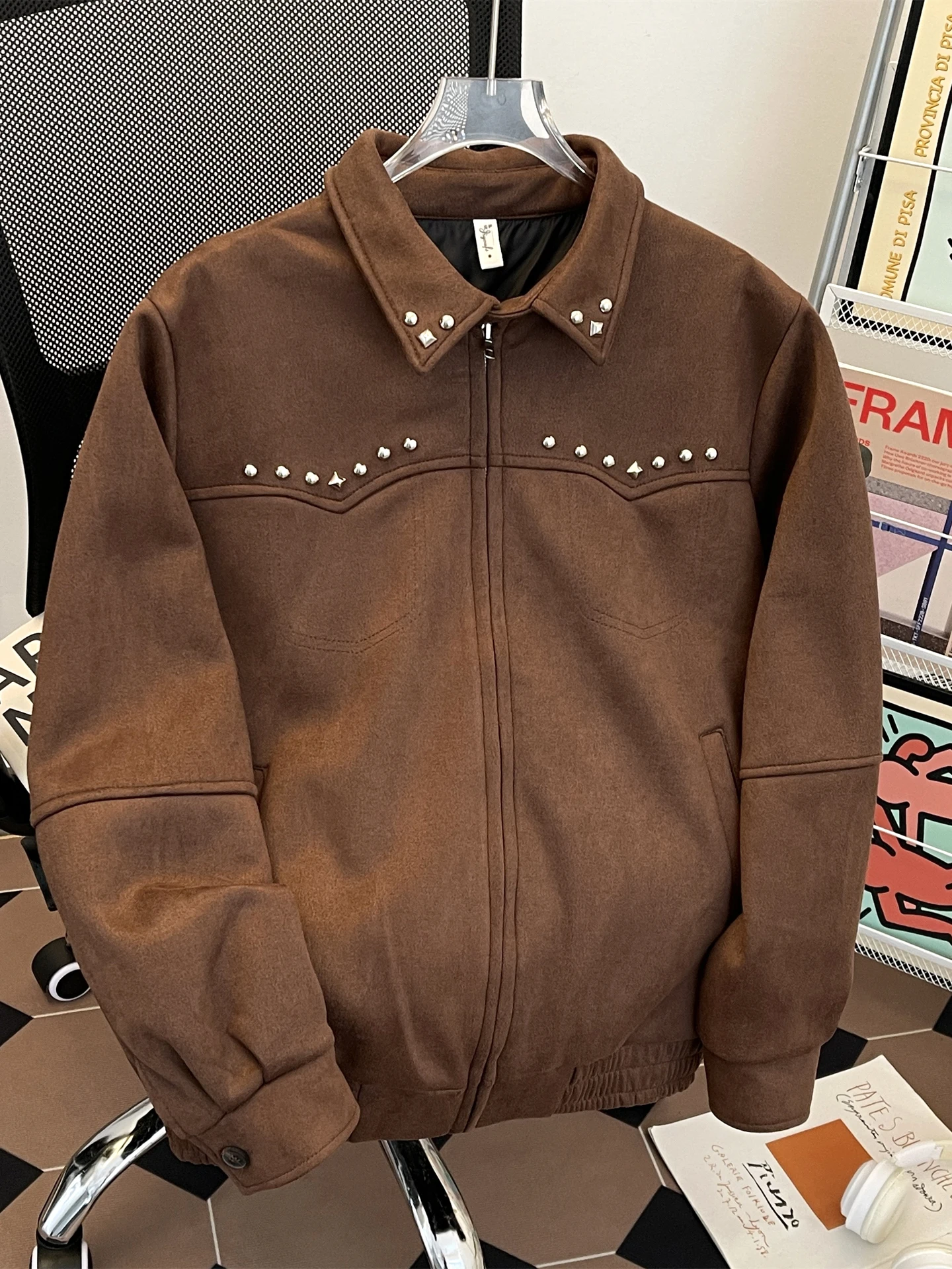 سترة نسائية من جلد الغزال البني نمط صديقها معطف مقصوص عتيق للدراجات النارية موستانج ملابس خارجية 2000s ملابس الخريف