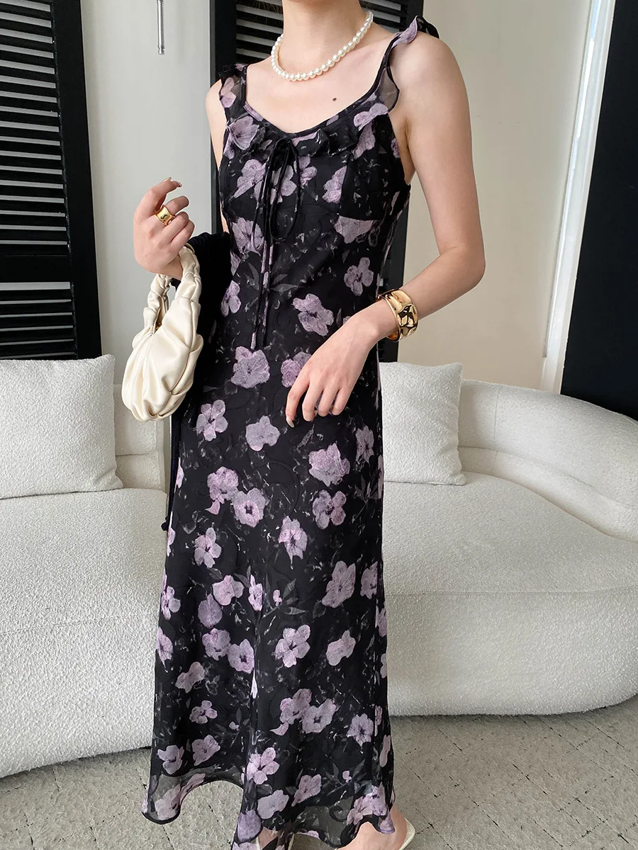 Frühlings- und Sommer-Set für Damen: Rüschenkleid mit Schnürung und Blumenmuster sowie Strickjacke – Detail 26