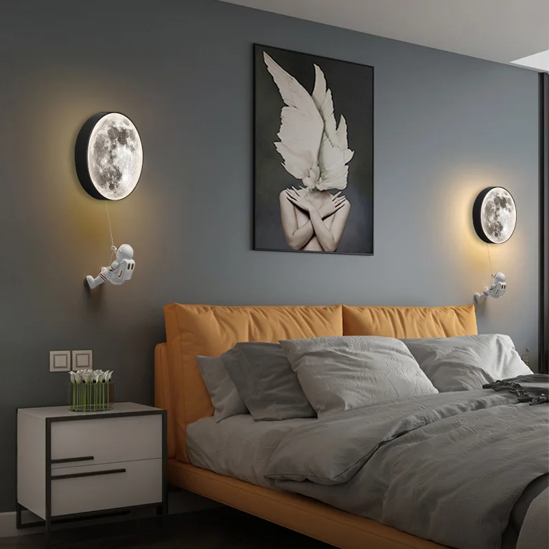 Moon astronaut LED Wall lamp For Bedroom Kid's Room Foyer Living Room Coffee Bar Hallway Studyroom Loft Indoor decor Home light