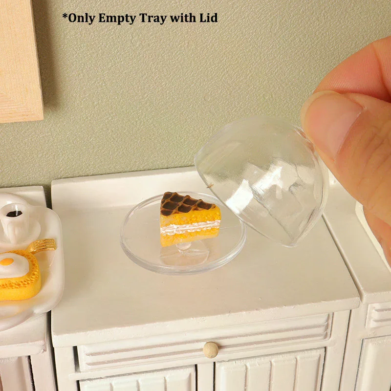 Dollhouse Miniature Cake Transparent Tray W/Cover Dessert Display Rack Kitchen Model Decor Toy Doll House Accessories 1Pc