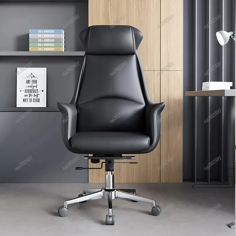 Ergonomic High Back Leather Office Chair - Light Luxury for Sedentary Use Home Computer Study Meeting Work