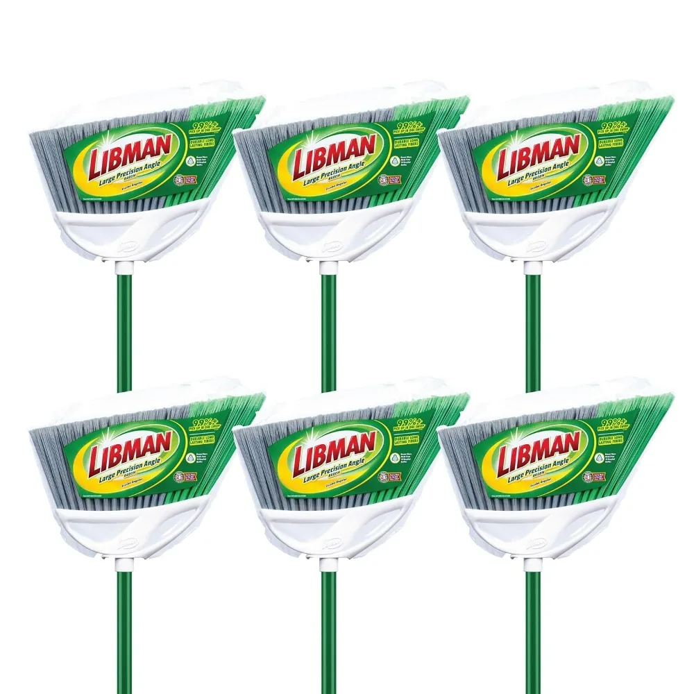 

Libman Commercial 205 Large Precision Angle Broom, Steel Handle, 13" Wide, Green and White (Pack of 6)