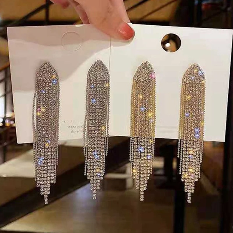 

New Classic Crystal Earrings Ladies Exaggerated Long Earrings Tassels Rhinestone Earrings Fashion Ladies Korean Earrings Jewelry